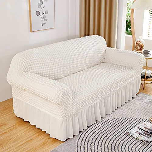 Homestic Sofa Cover | Two-Seater Sofa Cover | Sofa Chair Cover | Couch Cover for Hall | Universal Sofa Slipcover | Elastic Spandex Sofa Cover for Living Room | TSSC001 | White