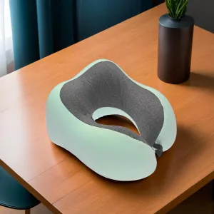 Homestic Soft Microfiber U Shaped Semicircular & Portable Sleeping Neck Pillow for Pain & Headrest | Neck Rest for Travel | Neck Band Supporter for Men's & Women's | U23007, Green