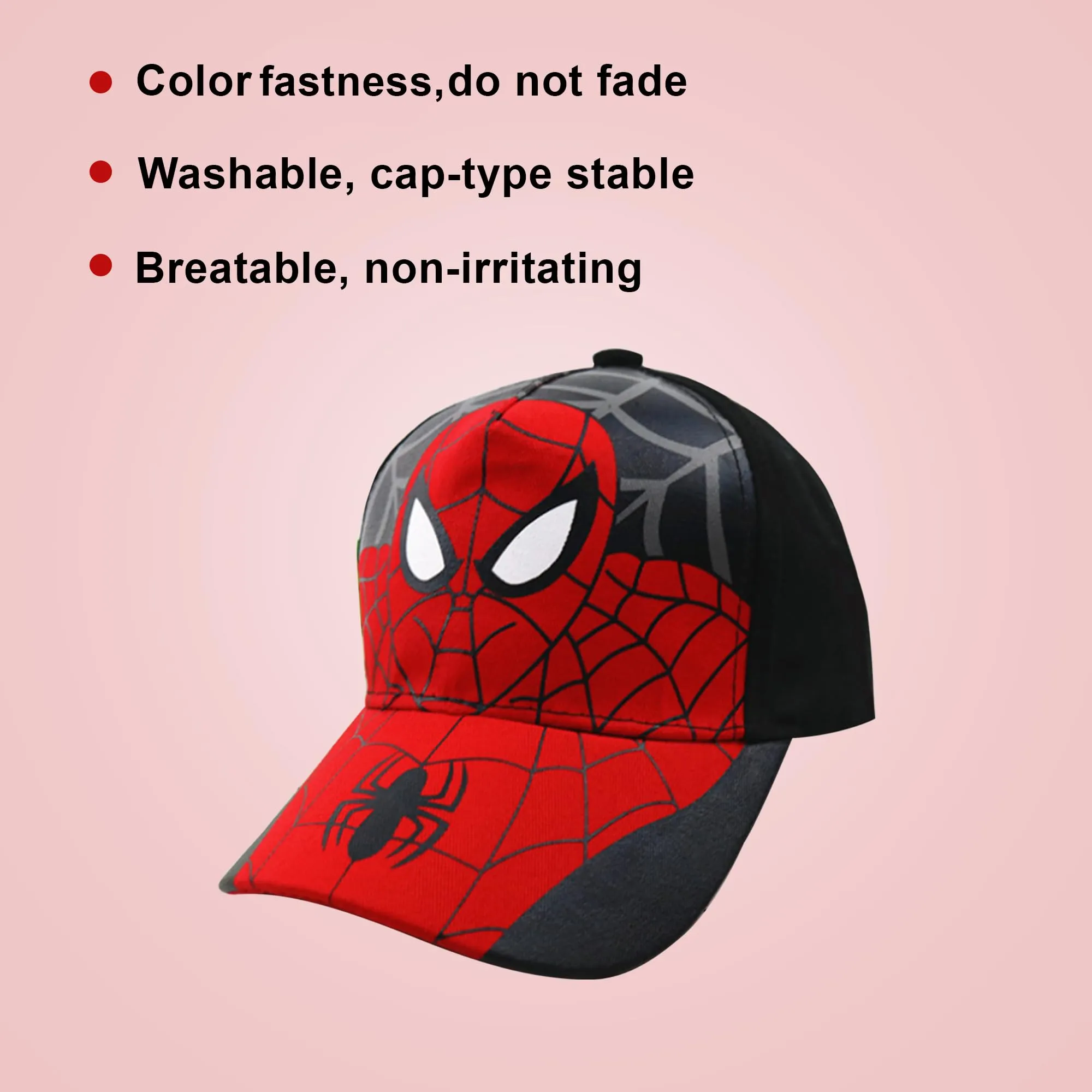 Homestic Spiderman Cap | Adjustable Cap for Boys and Girls | Cartoon Character Printed Little Cap for Kids | Cap for 7-12 Year Old Baby Girls and Boys | T8103-B | Black & Red