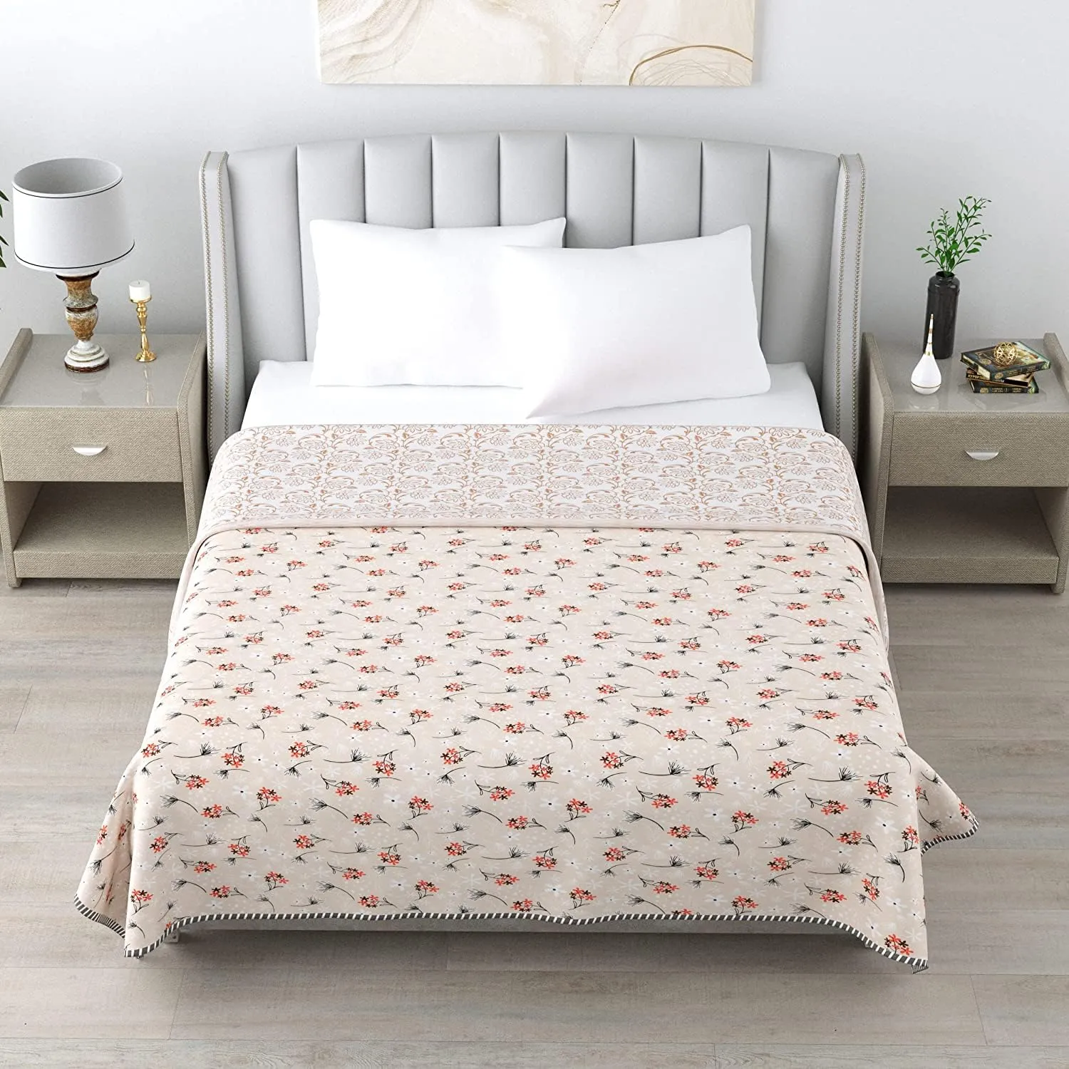 HomyReef 100% Cotton Reversible Floral Ac Dohar Single Bed Size| AC Blanket |Dohar|Ac Quilt | Soft Light-Weight | Summer Special Dohar (Design 4, Single Bed - 85x55 Inch)