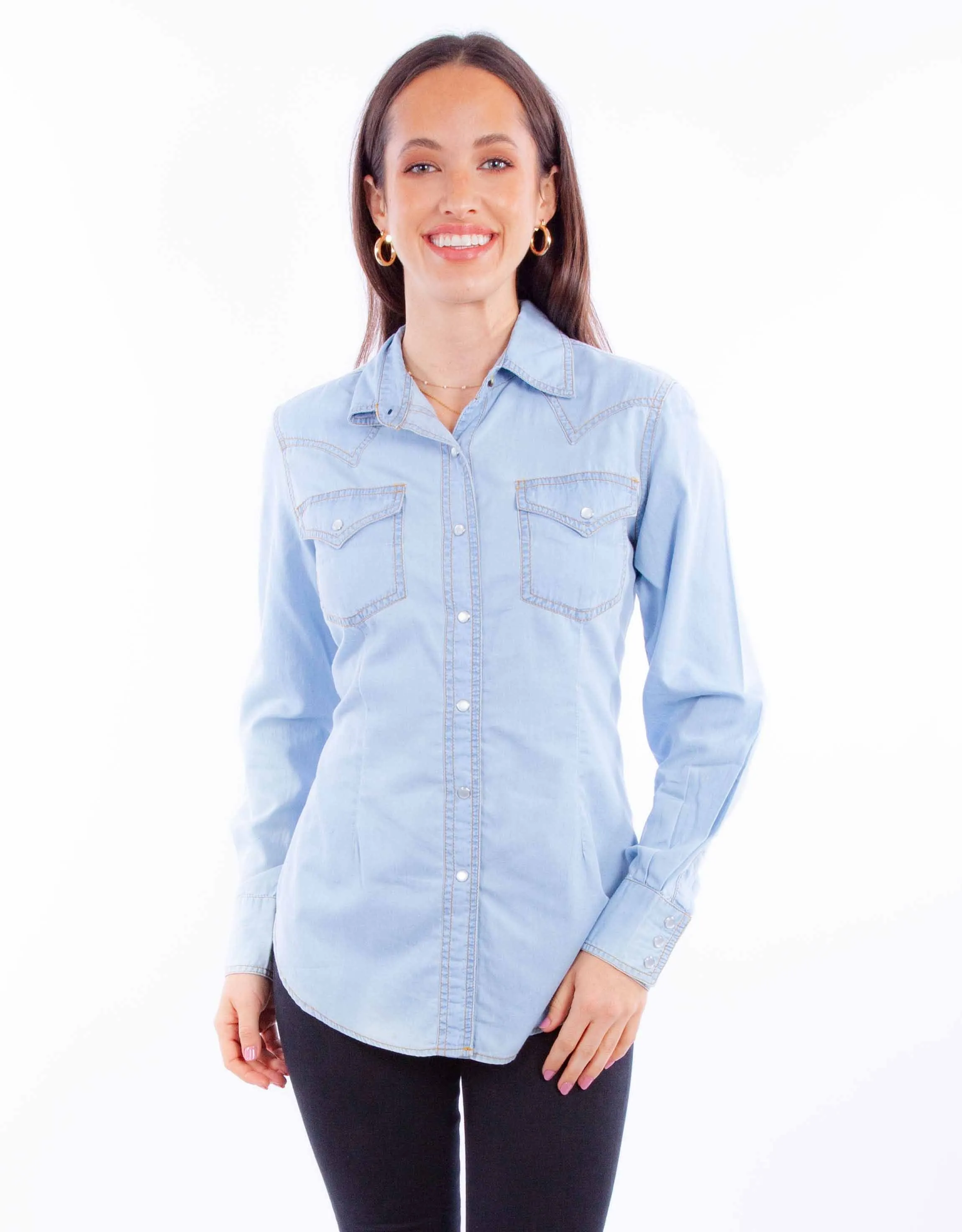 Honey creek light blue lady western top