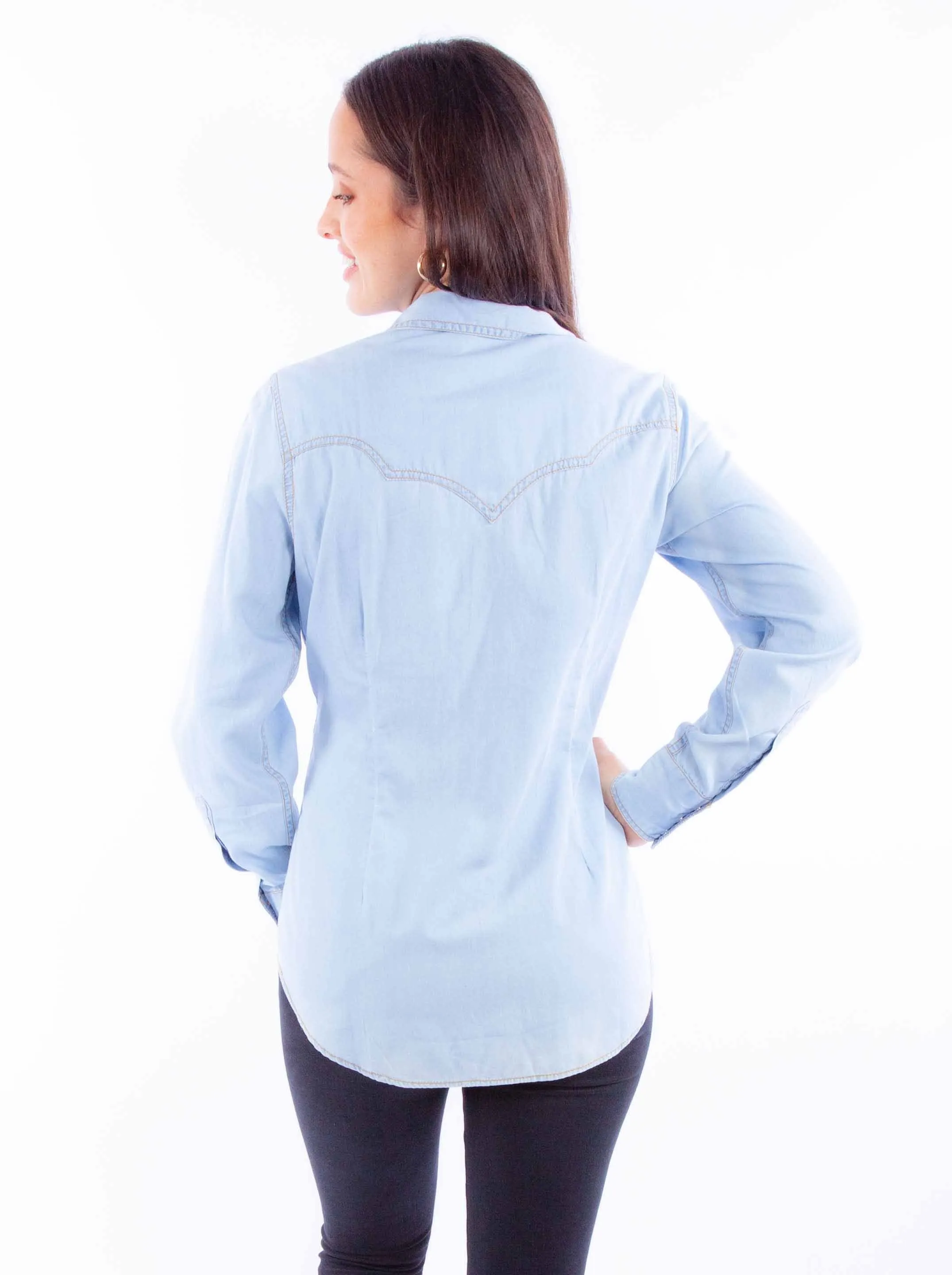 Honey creek light blue lady western top