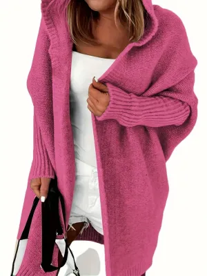 Hooded Knitted Cardigan Long Sleeve Casual Sweater for Winter & Fall Women's Clothing