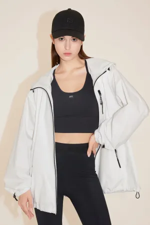 Hooded Loose Fit Sporty Windbreaker Jacket