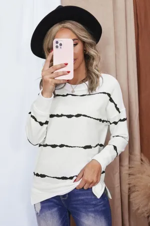 Hoodless Striped Printed Sweatshirt