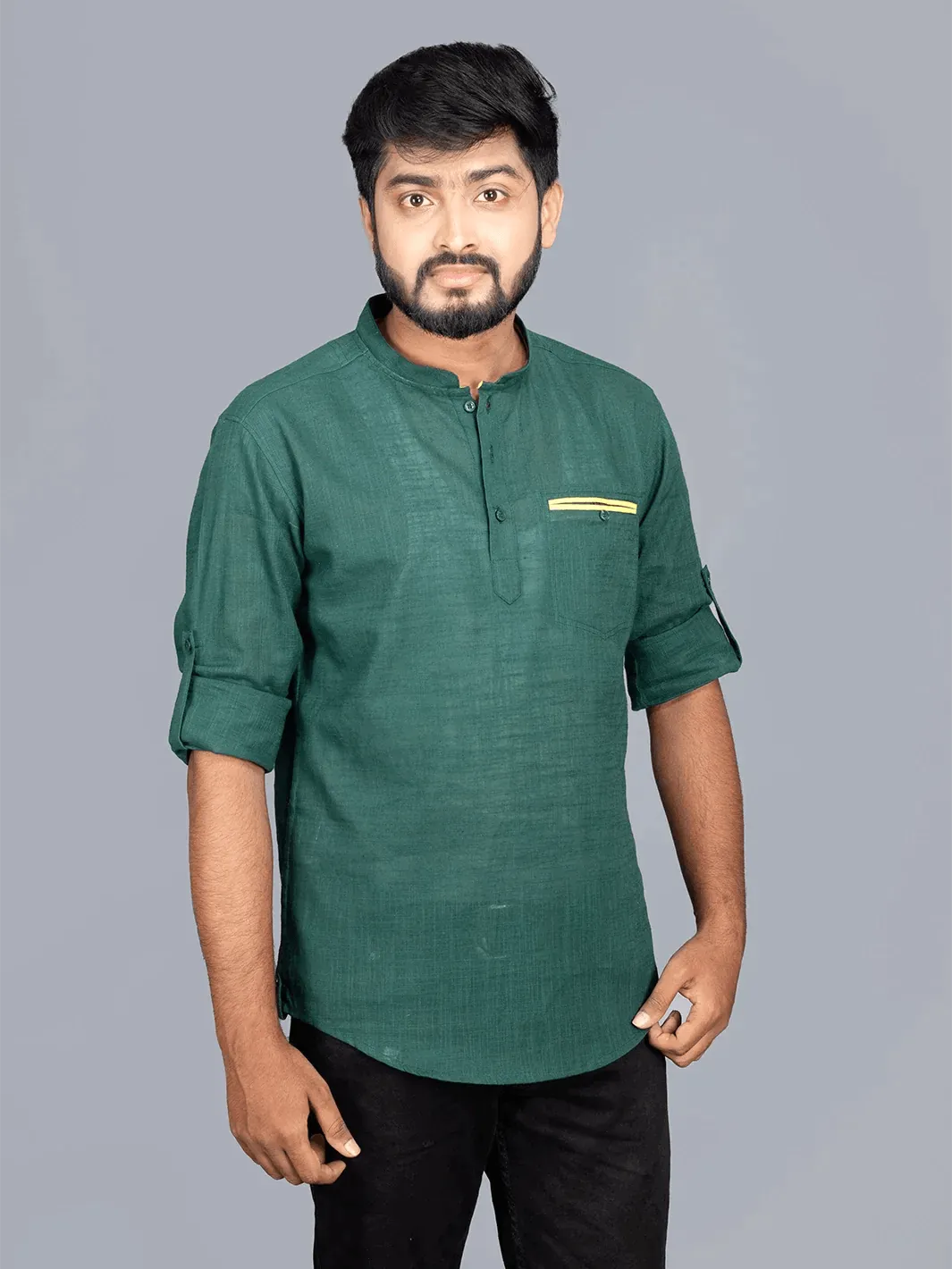 Hooker's Green Cotton Men Short Kurta