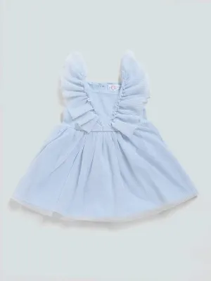 HOP Baby Blue Self Striped Shimmery Dress