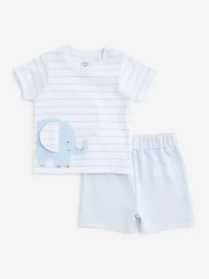 HOP Baby Light Blue Elephant Design T-Shirt with Shorts Set