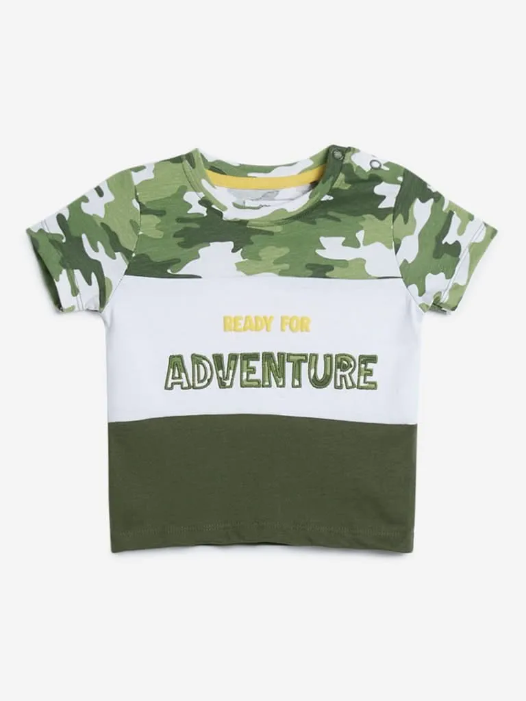 HOP Baby Olive Colour-Blocked T-Shirt