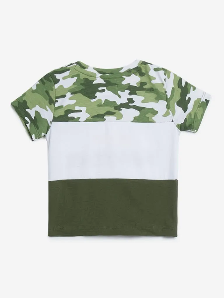 HOP Baby Olive Colour-Blocked T-Shirt