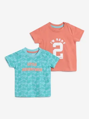 HOP Baby Peach & Blue Printed T-Shirts Set of Two