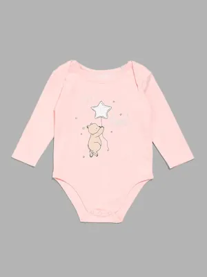 HOP Baby Teddy Printed Pink Romper