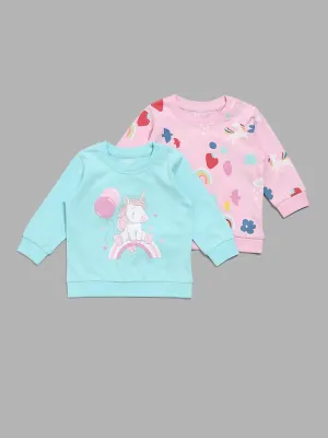 HOP Baby Unicorn & Floral Print Multicolour Tops - Pack of 2