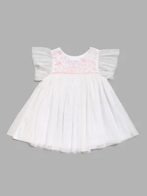 HOP Baby White Floral Embroidered A-Line Dress