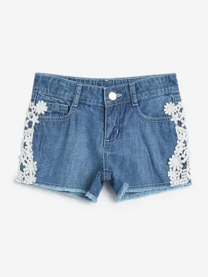 HOP Kids Blue Lace-Detailed Denim Shorts