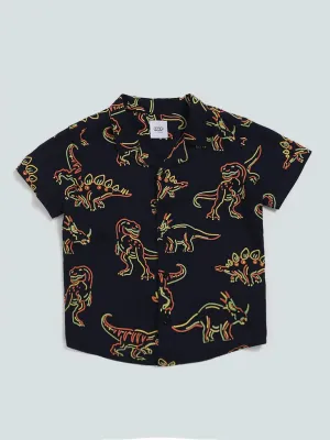 HOP Kids Dark Navy Dino Printed Shirt