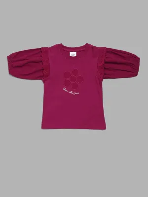 HOP Kids Floral Embroidered Magenta Top