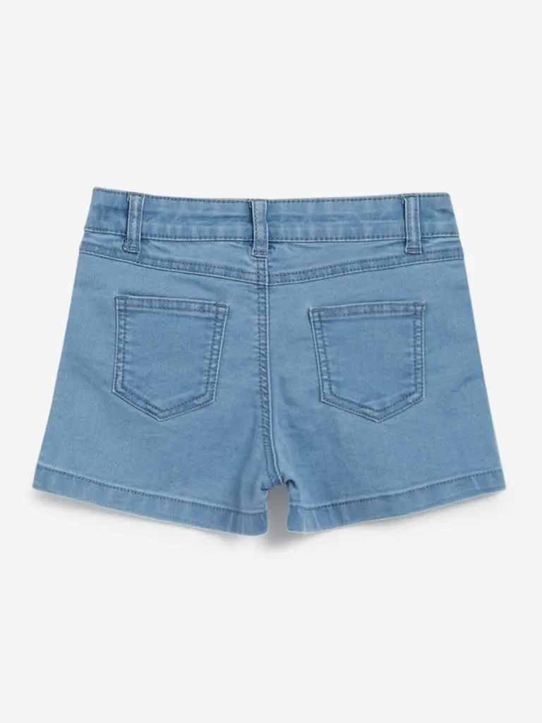 HOP Kids Light Blue Sequinned Shorts