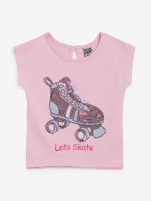 HOP Kids Light Pink Roller-Skate Print T-Shirts