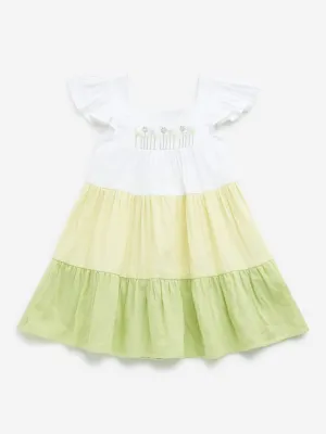 HOP Kids Lime Colour-Blocked Design Tiered Cotton Dress