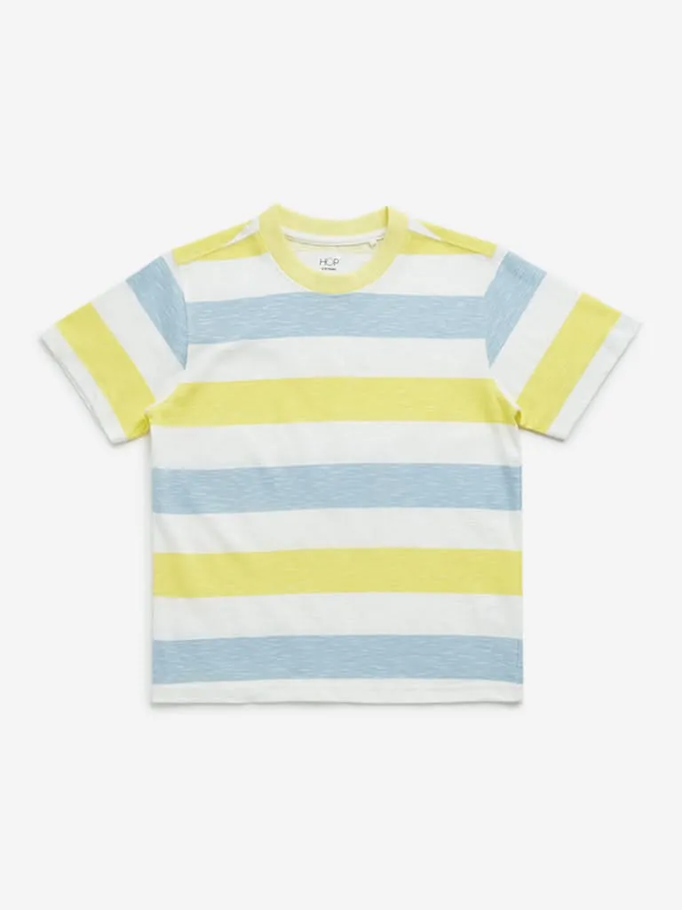 HOP Kids Multicolour Striped Design Cotton T-Shirt