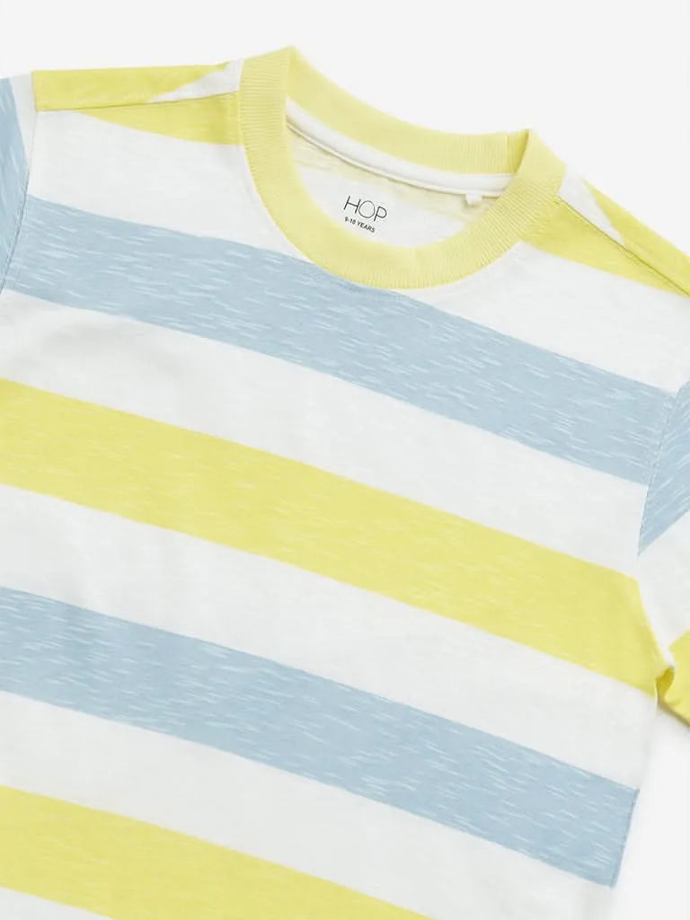 HOP Kids Multicolour Striped Design Cotton T-Shirt