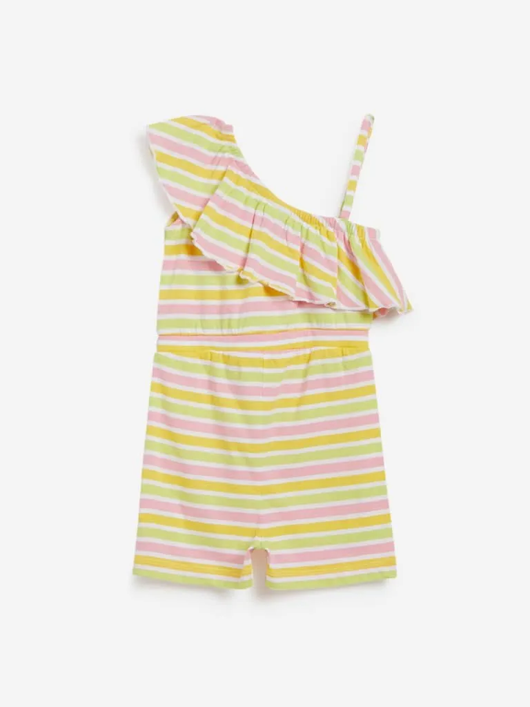 HOP Kids Multicolour Striped Sangria Jumpsuit