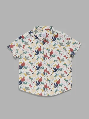 HOP Kids Off White Floral Printed Shirt