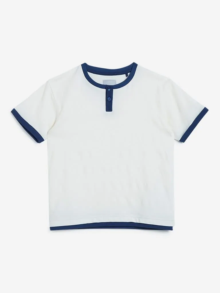 HOP Kids Off White Self-Patterned Bruce T-Shirt