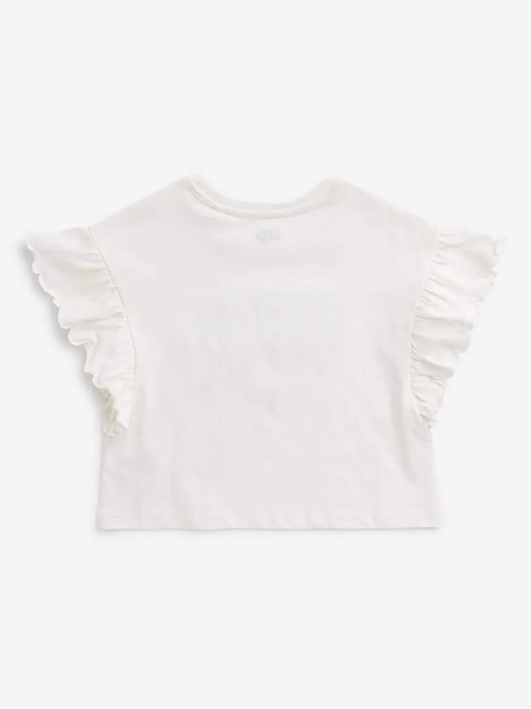 HOP Kids Off-White Text Design Top