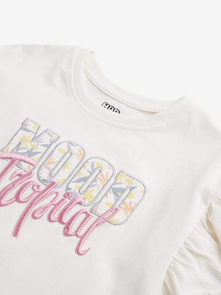 HOP Kids Off-White Text Design Top