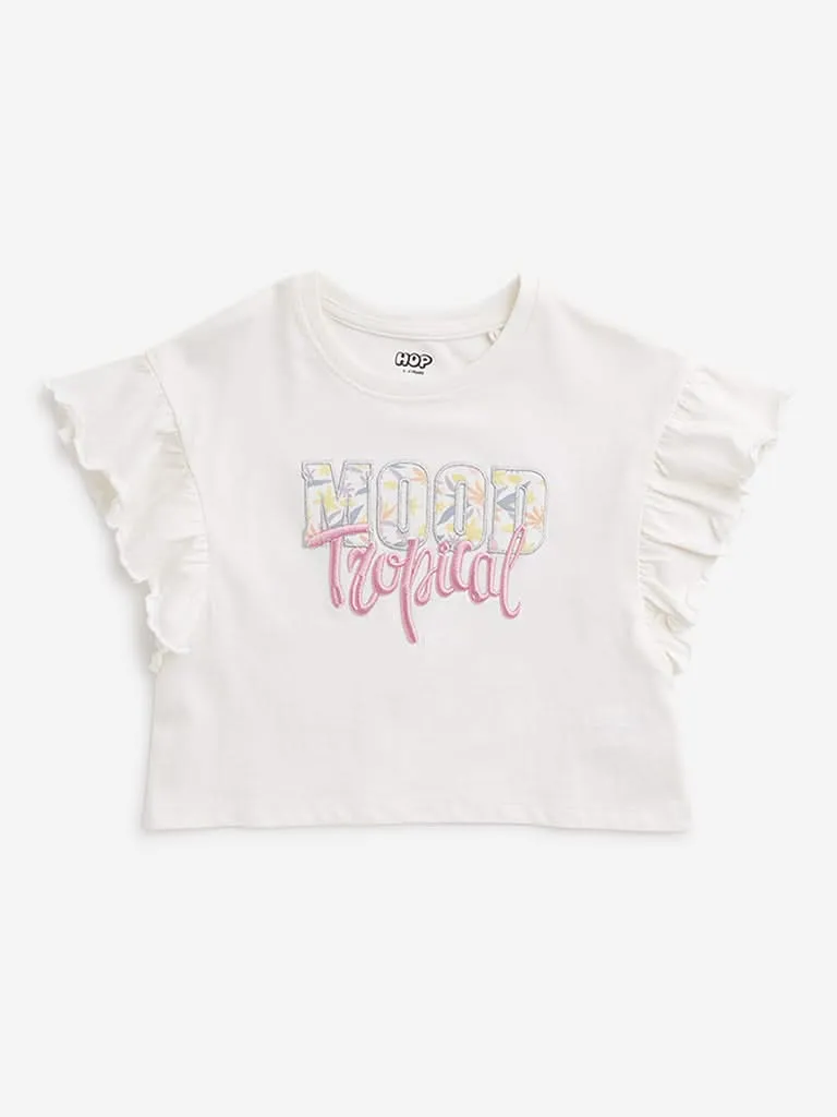 HOP Kids Off-White Text Design Top