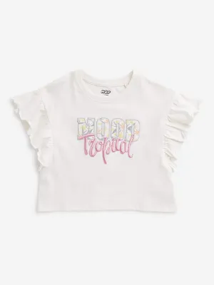 HOP Kids Off-White Text Design Top