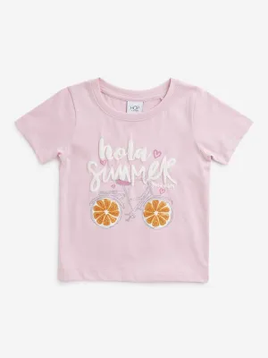 HOP Kids Pink Text Printed T-Shirt