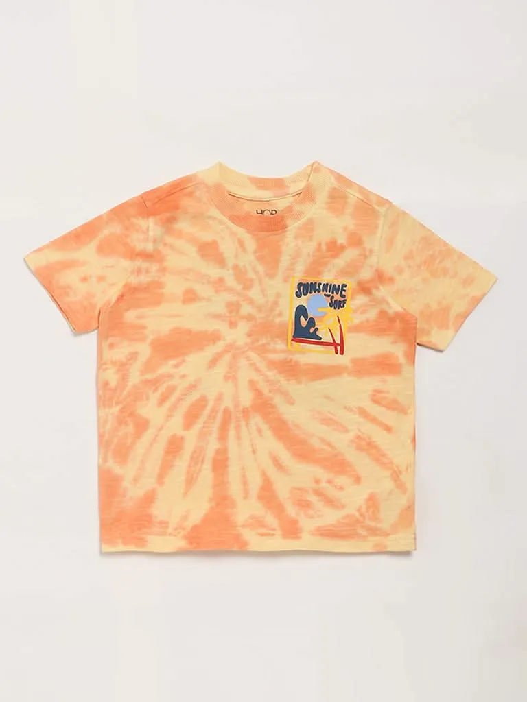 HOP Kids Printed Orange Tie-Dye T-Shirt