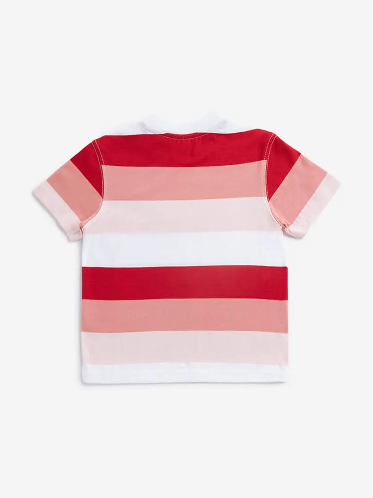 HOP Kids Red Colour block T-Shirt