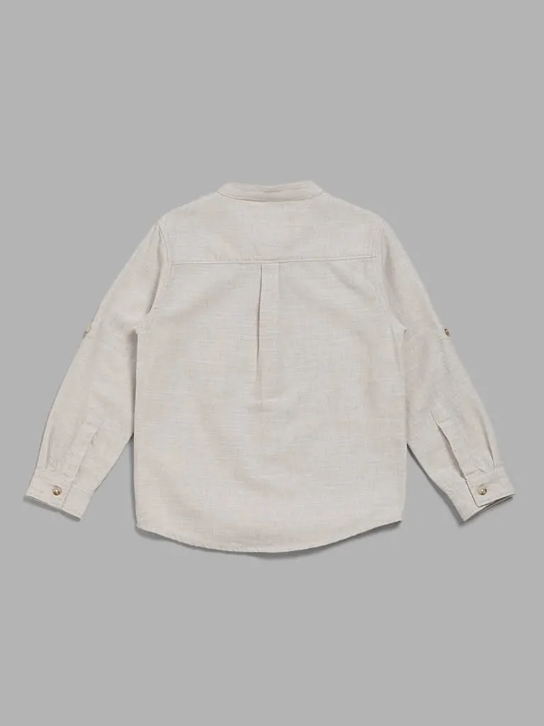 HOP Kids Solid Beige Relaxed Fit Shirt