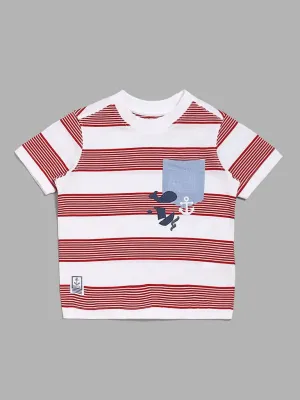 HOP Kids Striped Embroidered Red T-Shirt