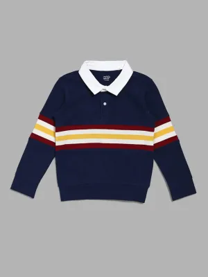 HOP Kids Striped Navy Blue Collared T-Shirt