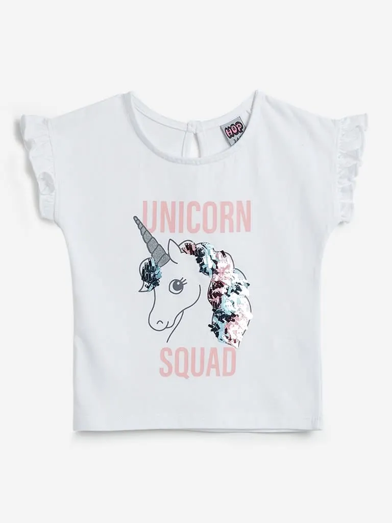 HOP Kids White Unicorn Print Top