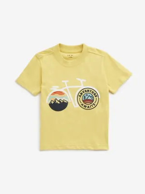 HOP Kids Yellow Cycle Printed T-Shirt