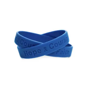 Hope Courage Faith  Blue Rubber Bracelet Wristband  -  Adult 8"