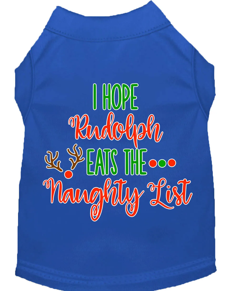 Hope Rudolph Eats Naughty List Screen Print Dog Shirt Blue Xl