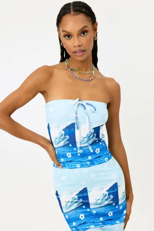 Hope Terry Strapless Dress - Blue Tides