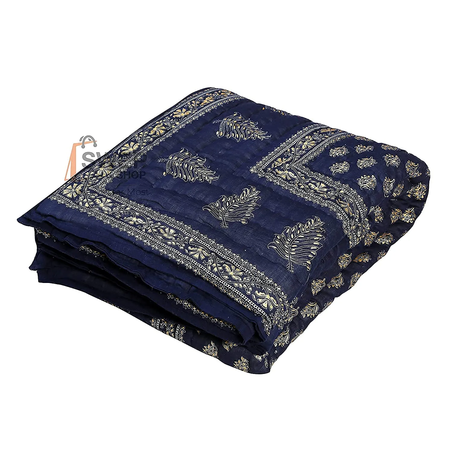 Hopee Shop- Rajasthani Traditional Lightweight Pure Cotton Jaipuri Razai Single Bed Soft Floral Print Jaipuri Cotton Rajai/AC Quilts - Blue (55X85 INCHES)