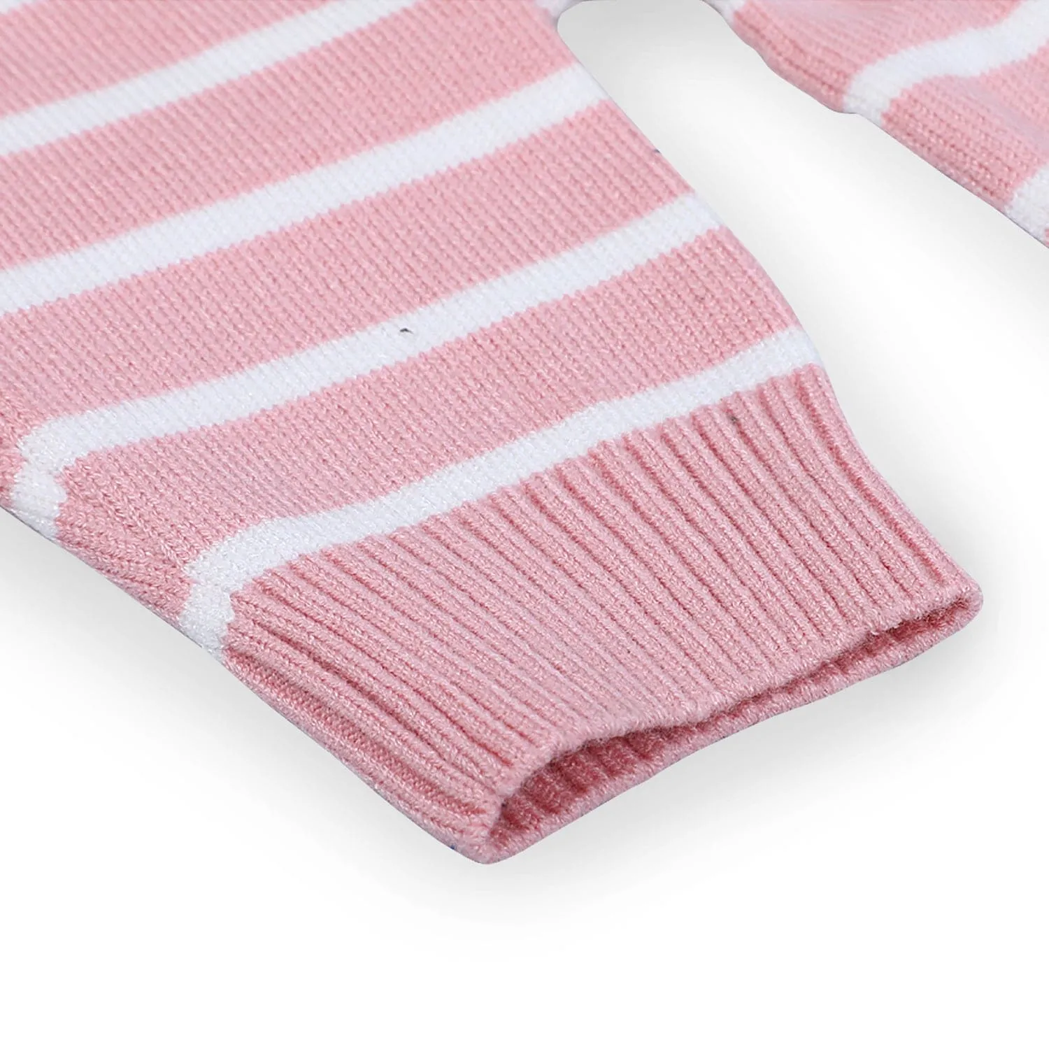 Hopping Rabbit Striped Premium Full Sleeves Knitted Sweater - Pink