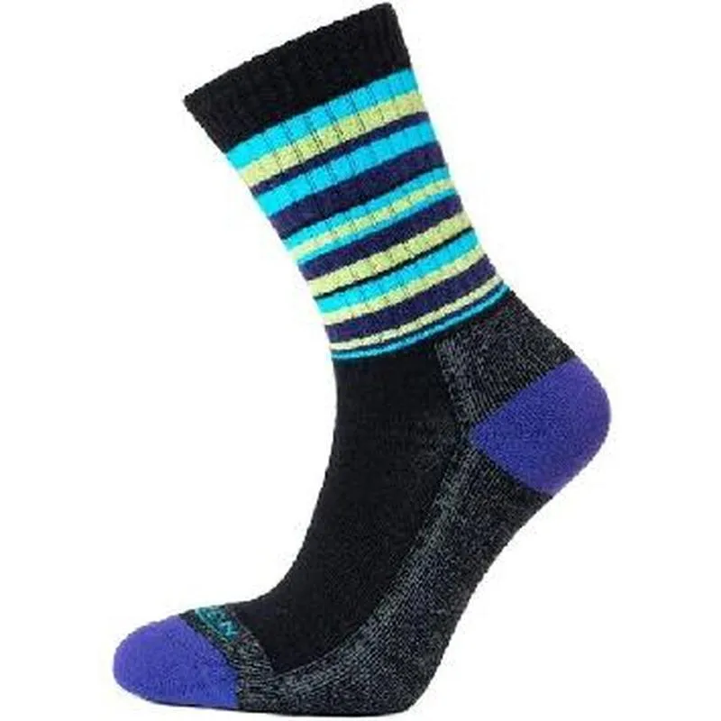 Horizon Women's Premium Micro Crew Socks - Anthracite/Turquoise Stripe