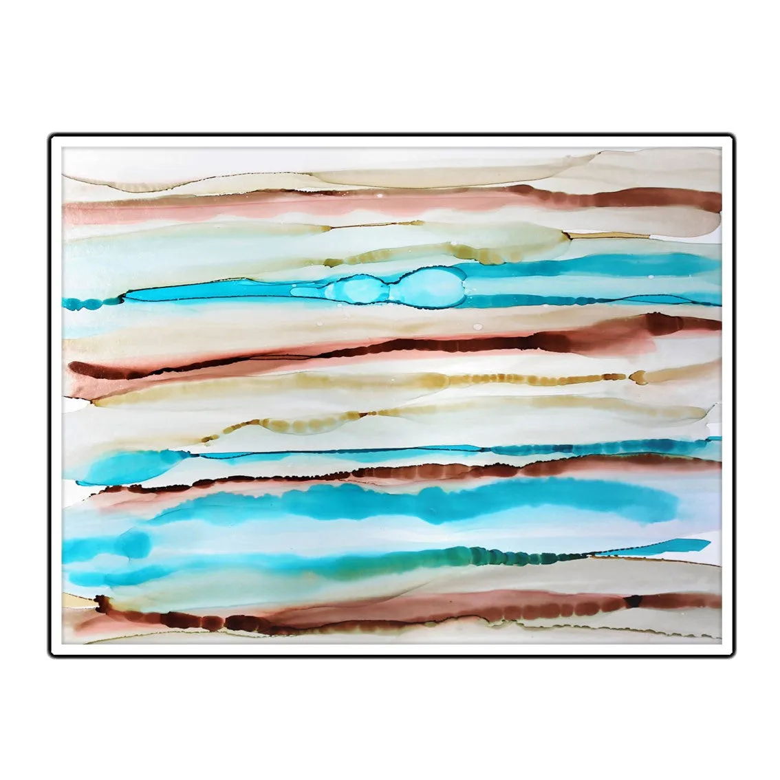 Horizontal blue & brown abstract alcohol ink art print