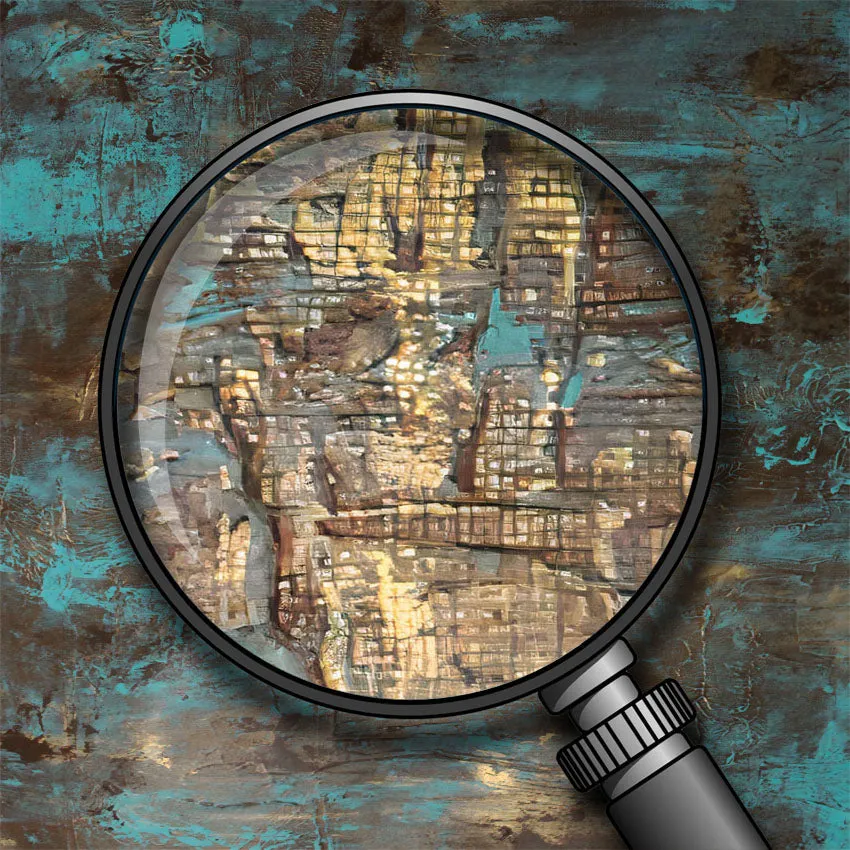 Horizontal teal & gold abstract wall art print