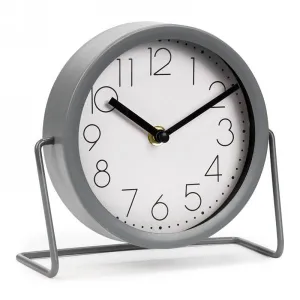 Horloge de table 7 po x 3 po x 6,5 po grise avec fond blanc